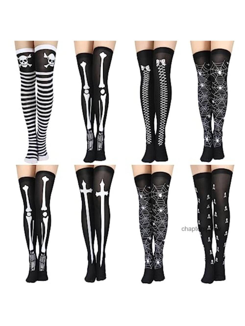 Thigh High Compression Socks 8 Pairs Punk Rock Skull Skeleton Halloween